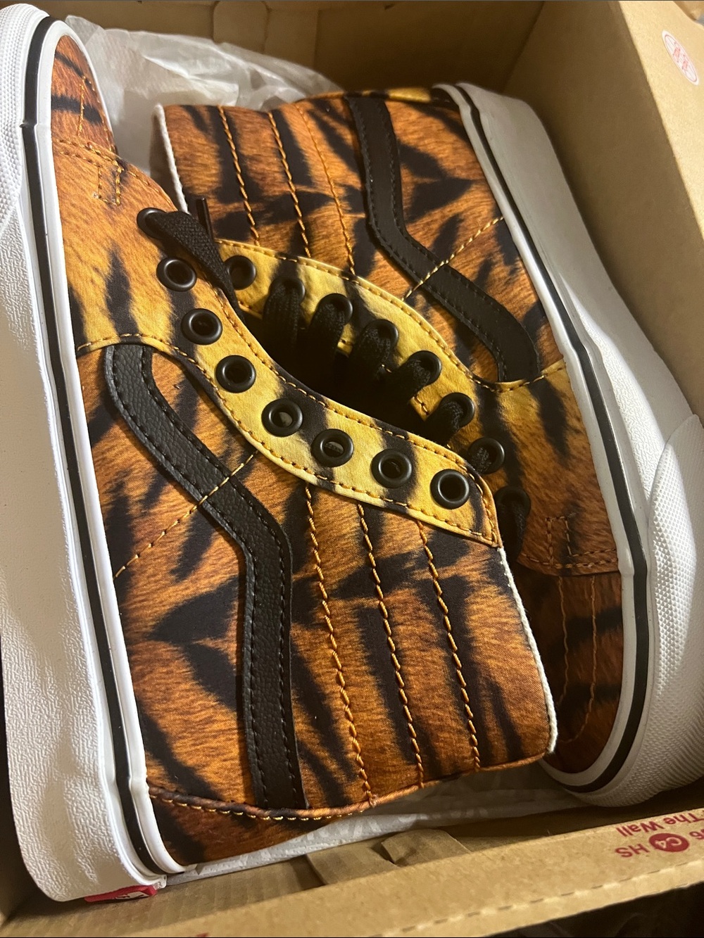 Vans Tiger Stripe High-Top Sneakers in Black, Brown, Yellow